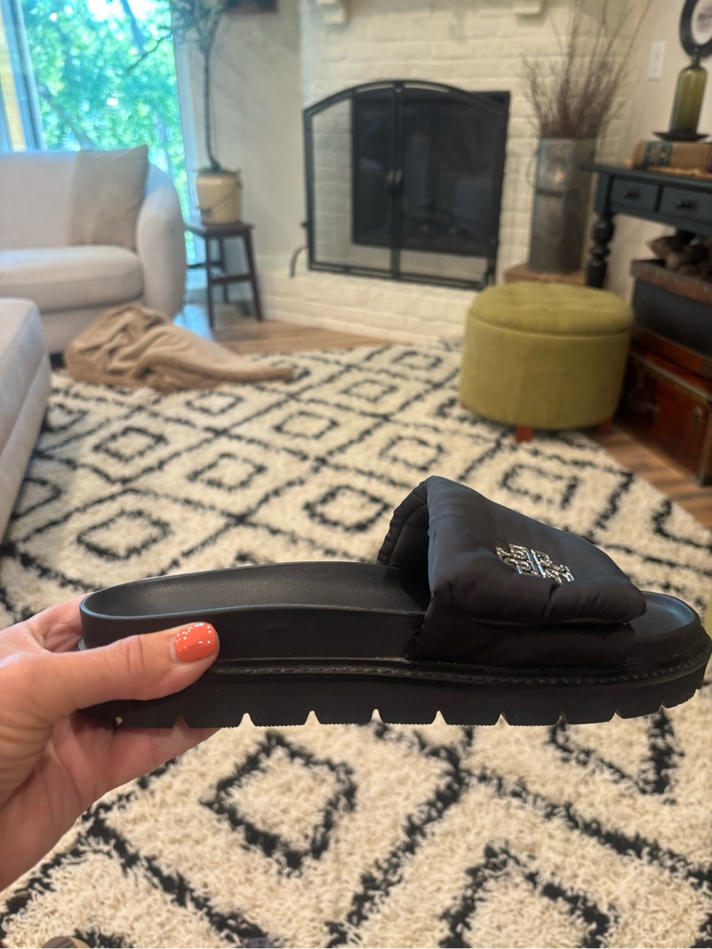 Tory Burch Black Padded Slide with Logo